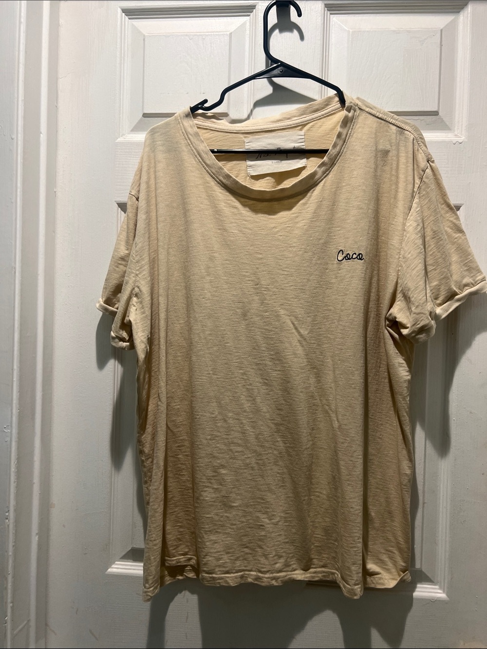Nick Fouquet Beige Short Sleeve Crew Tee with Embroidered 'Coco’